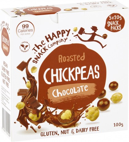 The Happy Snack Company Chickpeas D Free Chocolate 5x20g Snack Packs G F 100g